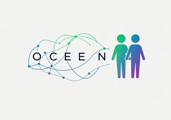Abstract illustration of Big 5 OCEAN model for relationship dynamics.