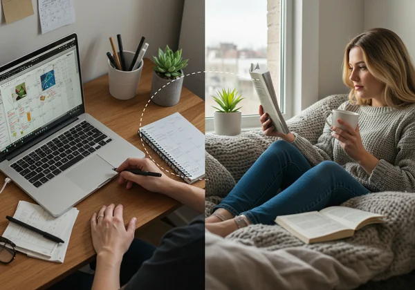 Couple balancing organized planning and spontaneous activities.