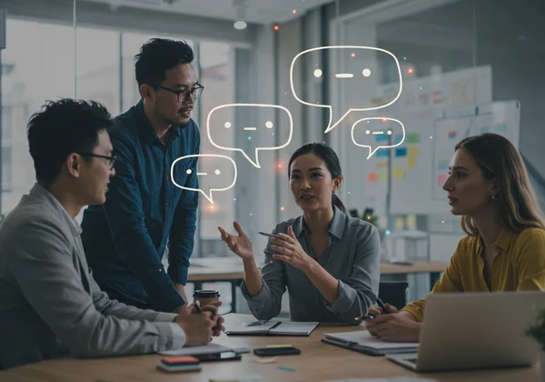 Team members communicating, resolving conflict empathetically