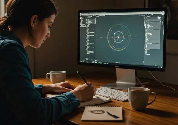 Person deeply focused, working alone in a quiet space