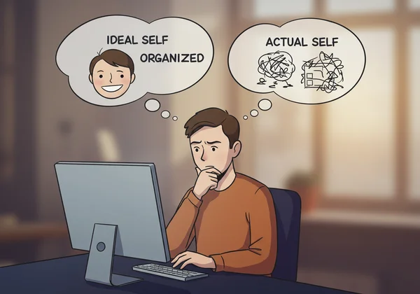 Person reflecting on a question, showing internal conflict or ideal self