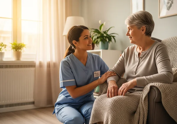 Empathetic healthcare professional assisting a patient