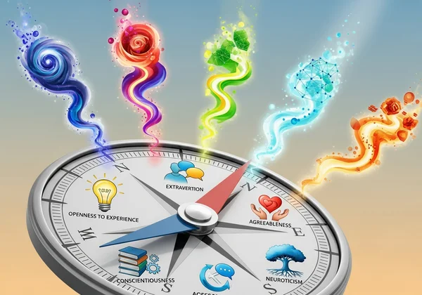 Stylized compass showing Big 5 traits guiding career choice