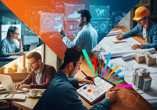 Diverse professionals in creative and intellectual jobs