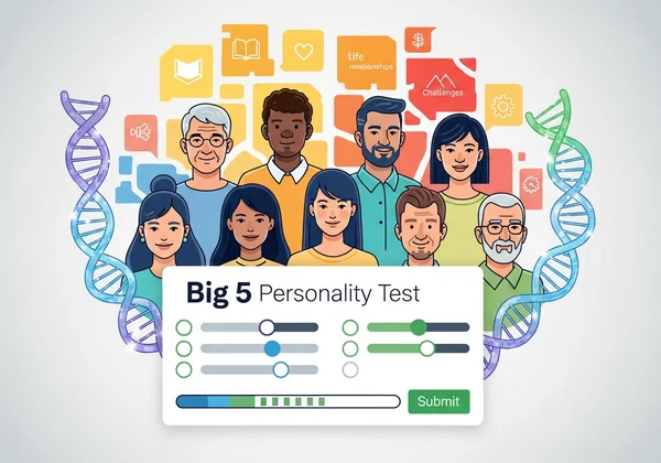 Diverse individuals formed by nature and nurture, ready for a personality test